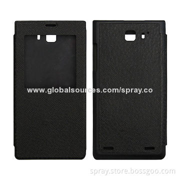 Black PU Leather Folio Cover for Mobile Phones, with Front Clear Window